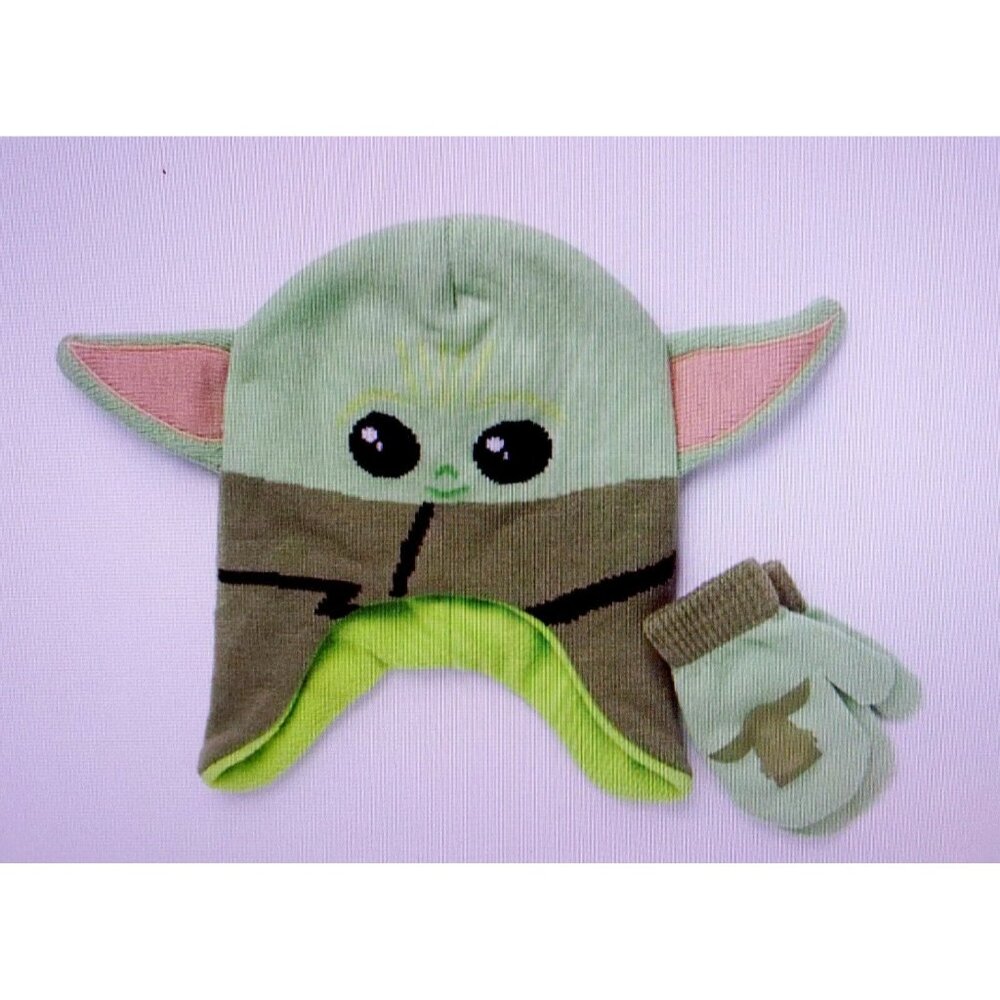 Star Wars THE MANDALORIAN CHILD Toddler TRAPPER Beanie HAT & MITTENS SET NEW